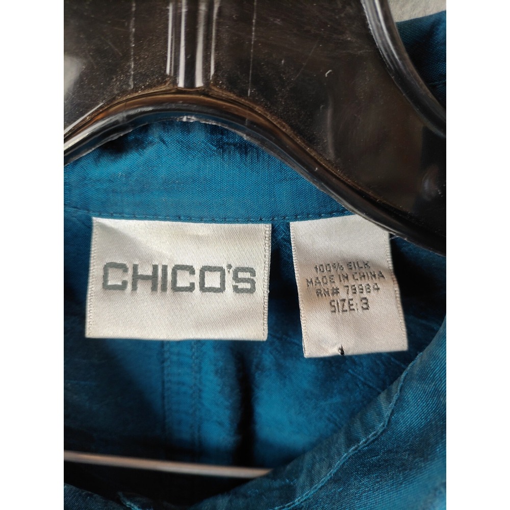 Chicos Womens Shirt Lage 3 Blue 100% Silk Vintage Retro Career Capsule Boxy - Picture 3 of 9